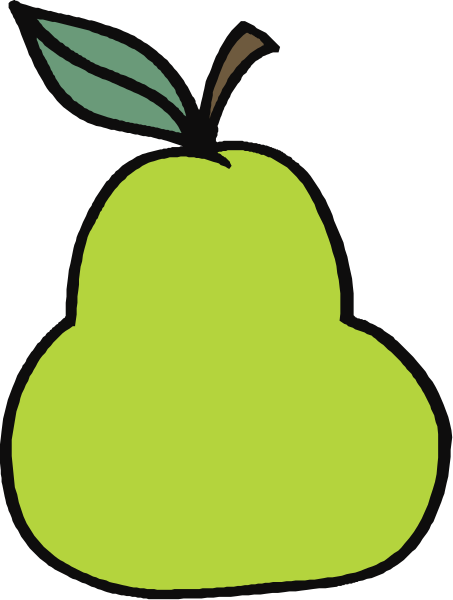 The image shows a cartoon of an apple with a leaf on top against a black background.