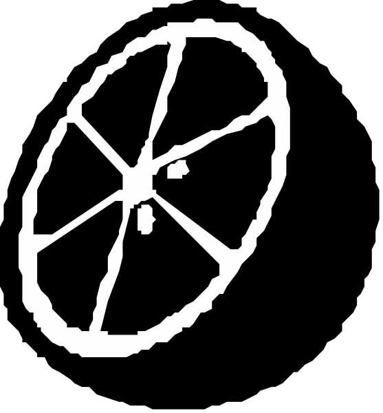 The black and white image shows a wheel with spokes on it against an indistinct background that appears to be darker than the wheel itself.