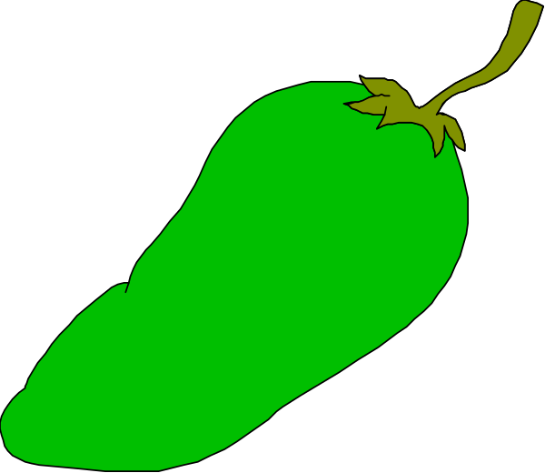 The image shows a green pepper with an attached stem on its top right corner against a black background.