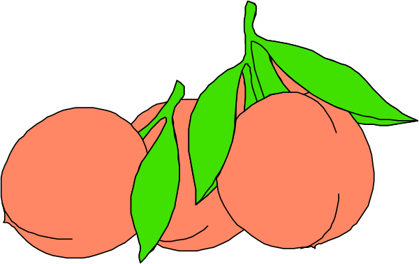 The image shows a bunch of peaches with green leaves on them against a black background.