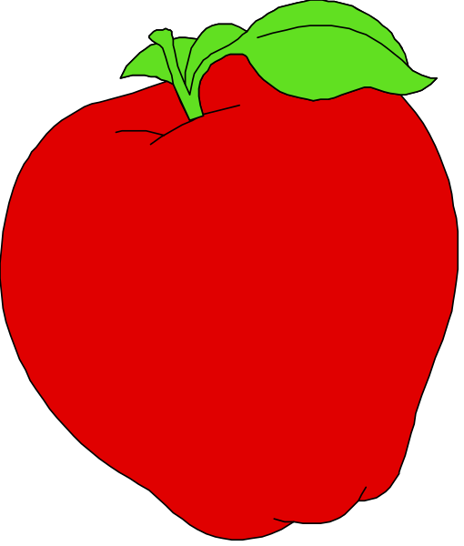The image shows a red apple with green leaves on top of it against a black background.