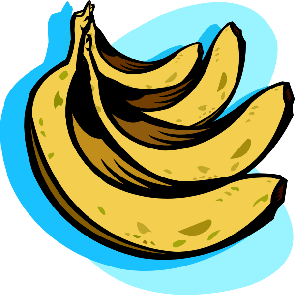 The image shows a bunch of bananas with some leaves still attached on them against a blue background.