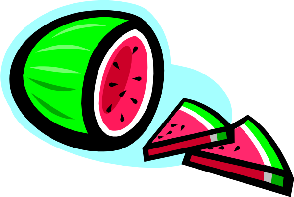The image shows a slice of watermelon with two pieces missing on top of it next to slices that have been cut into sticks in front of them.