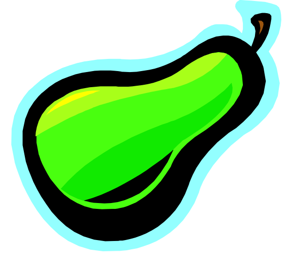 The image shows a cartoon pear with an illustration of a banana next to it on top right corner against blue background.