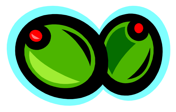 The image shows a pixelated representation of three green eggs with red eyes on them against a dark background.