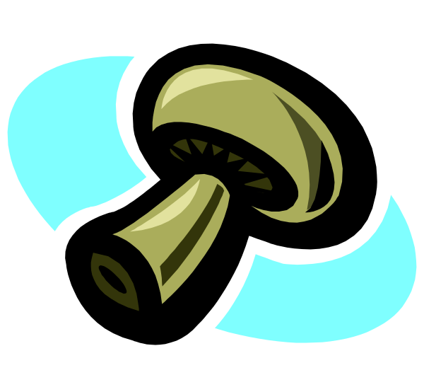 The image shows a cartoon mushroom with an exaggeratedly large stem on top of it next to another smaller mushroom that appears to be growing from its side.