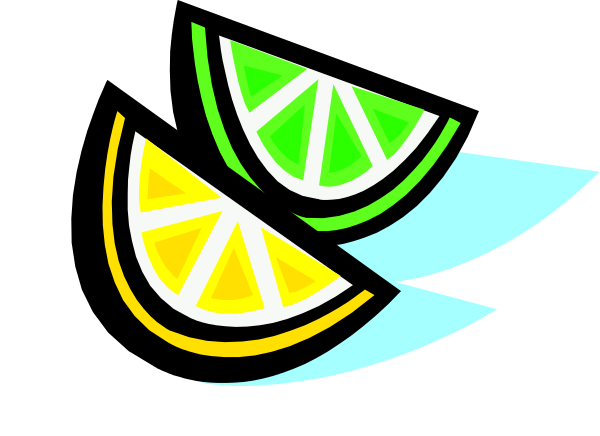 The image shows two slices of lemon with a slice missing from each, set against an orange background that resembles water due to its color gradient.