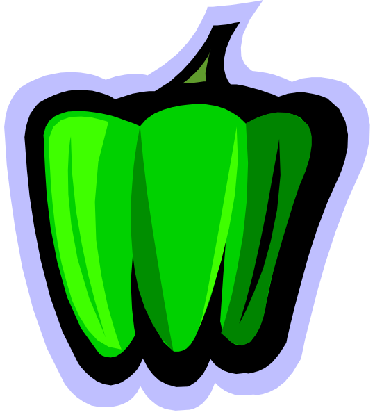 The first frame shows a green bell pepper with an open top revealing seeds inside; the second frame displays two peppers side by side in different orientations against contrasting backgrounds: one is upside down, and both have visible ridges on their surfaces.