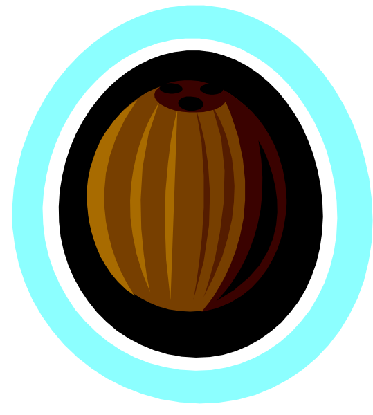 The image shows a cartoon depiction of an orange with two eyes on it inside what appears to be a circular object that could represent a pumpkin patch or similar environment.