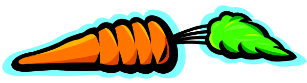 The image shows a cartoon depiction of three carrots with faces drawn on them: two orange ones labeled "carrot" in green text at each end, one yellow-green one labeled "broccoli," and an unlabeled item resembling broccoli between the other vegetables.