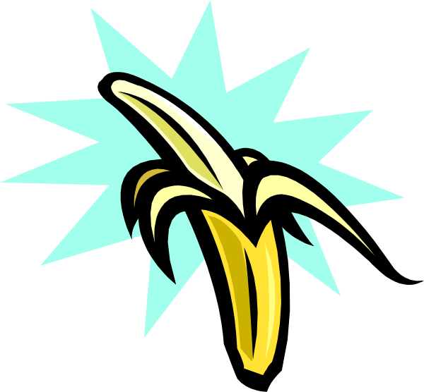 The image shows a banana with an explosion graphic behind it on top of what appears to be a blue background.