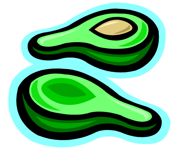 The image shows two avocado halves with a pit between them against an unseen background.