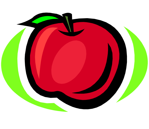 The image shows a cartoon apple with green leaves on top of it next to an icon that resembles a computer monitor displaying three apples in different shades of red against a white background.