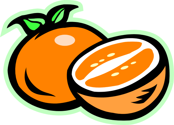 The image shows two slices of orange fruit with a green stem on top against an unseen background.