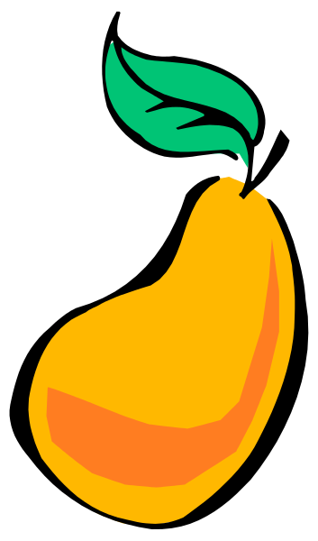 The image shows a cartoon of an orange with leaves on top against a black background.