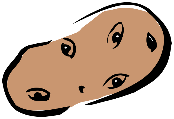 The image shows a cartoon of an eye with two eyebrows above it on top of what appears to be a potato-like object that has been cut in half lengthwise down its middle.