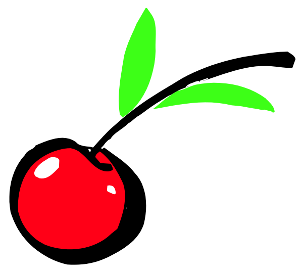 The image shows a cartoon of an apple with green leaves on it next to what appears to be a cherry blossom branch in black-and-white coloring.