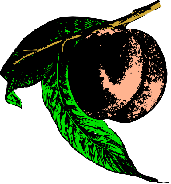 The image shows a black silhouette of an apple with leaves on it against a white background; there is no text present in this clip-art graphic.