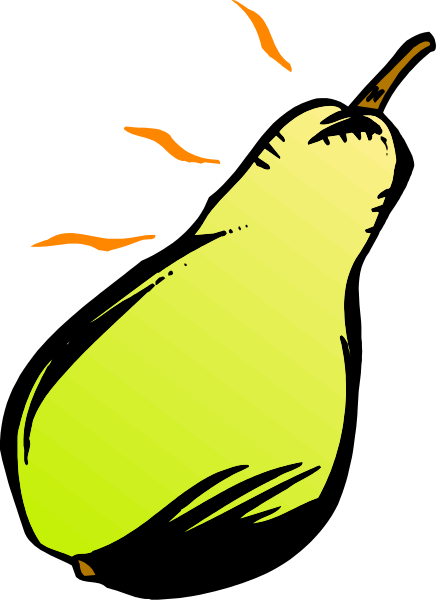 The image shows a cartoon of an avocado with its stem pointing upwards against a black background.