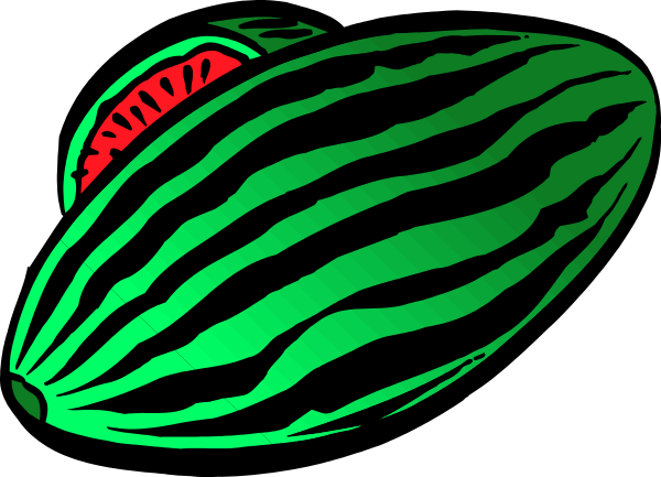 The image shows a watermelon with slices cut out of it against a black background.