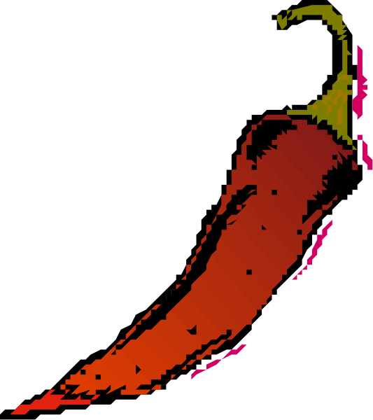 The image shows a cartoon pepper with two visible seeds on top of it against a black background.