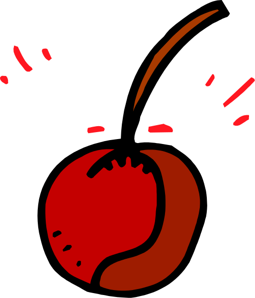 The image shows a cartoon of an apple with two red halves connected by a stem atop it against a black background; there is no text present in this clip-art illustration.