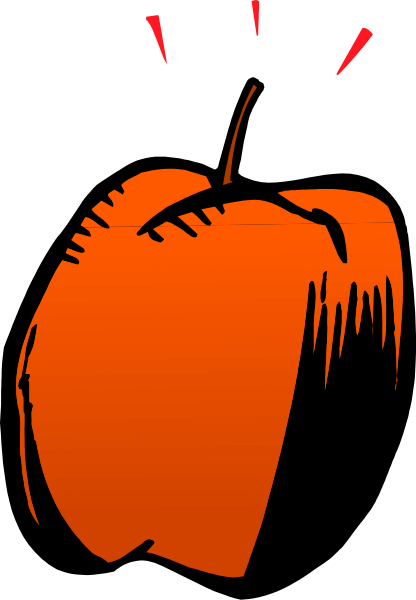The image shows a cartoon of an apple with teeth marks on it against a black background; there is no text present in this clip-art illustration.