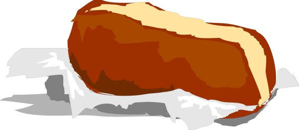 The image shows a hot dog on top of some paper napkins with ketchup visible atop it.