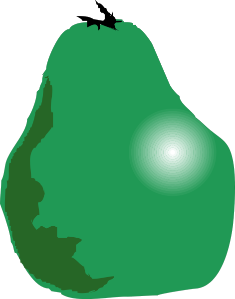 The image shows a green avocado with an illuminated light inside it against a dark background.