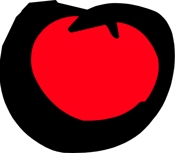 The image shows a red tomato with its stem on top against a black background.