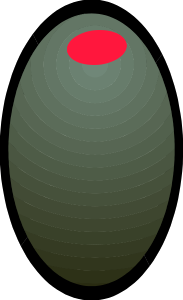 The image shows a simple illustration of an egg with red markings on it against two different backgrounds: gray to its left and black to its right.
