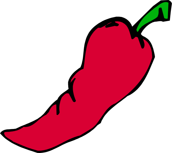 The image shows a red chili pepper with an illustration of its stem on top right corner against black background.