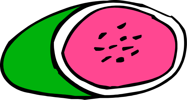 The image shows a watermelon slice with seeds on top of it against an abstract background that resembles fruit slices in different shapes and sizes.