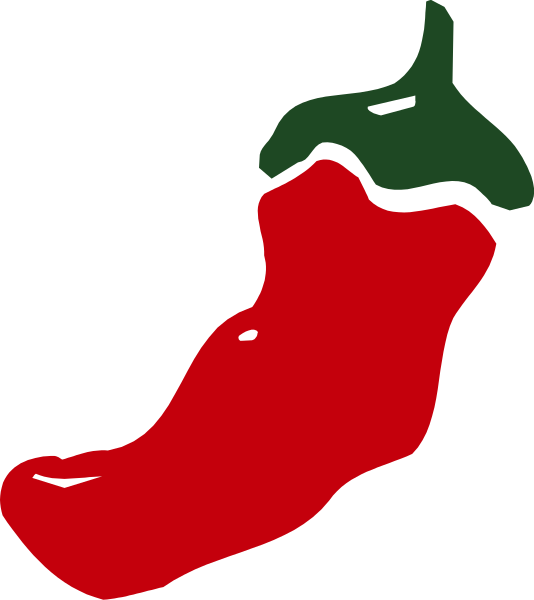 The image shows a cartoon pepper with red flesh and green stem against a black background.