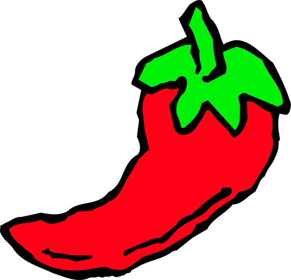 The image shows a red chili pepper with green stem against black background.