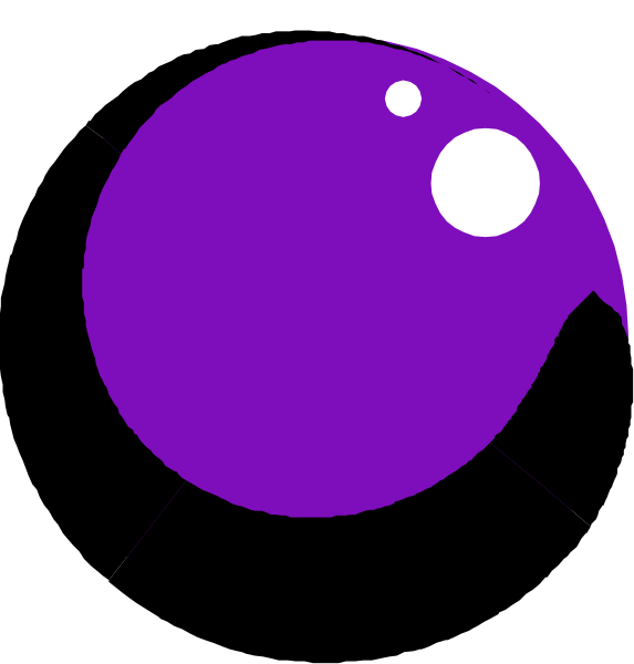 The image shows a purple balloon with two smaller white circles on it against a black background to its left side; there is no text present in this clip-art illustration.