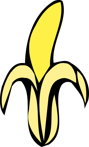 The image shows a banana with two yellow ends against a black background on the left side of an otherwise gray rectangle.