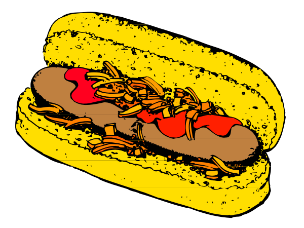 The image shows a hot dog with ketchup on top placed inside an open bun.