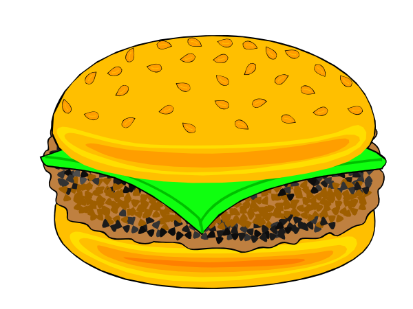 The image shows a hamburger with lettuce on top against a black background.