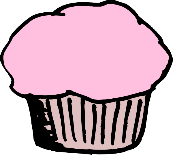 The image shows a pink cupcake with white frosting on top of it against a black background.