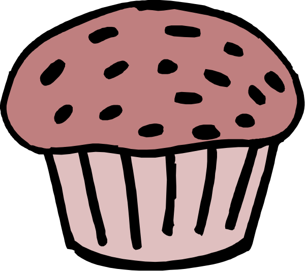 The image shows a simple line drawing of two cupcakes with pink frosting on top; there is no text present in this clip-art illustration.