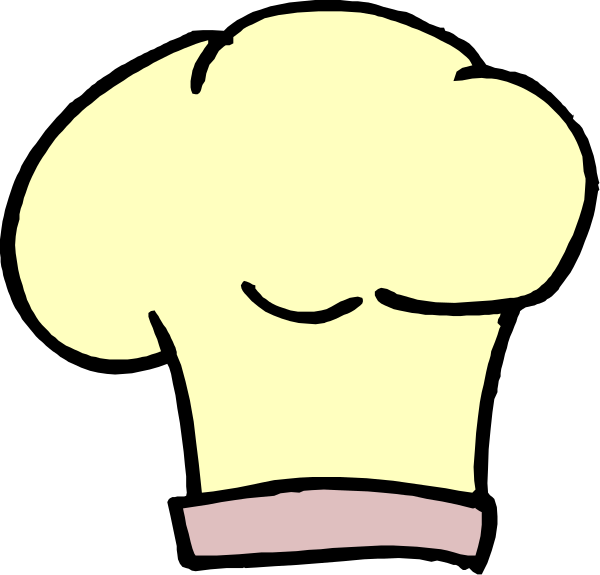 The black and white cartoon shows two stylized heads of a chef with large ears on either side, resembling doughnut shapes, against a dark background; there is no text present in this image.