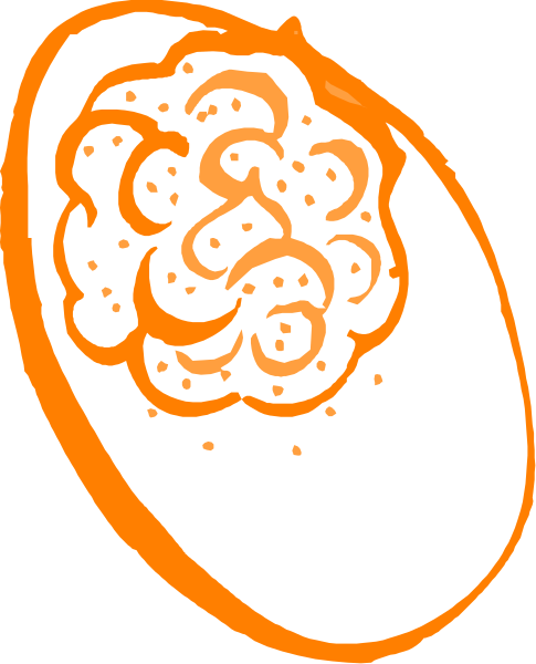 The image shows a slice of fruit with seeds on top against an orange background.