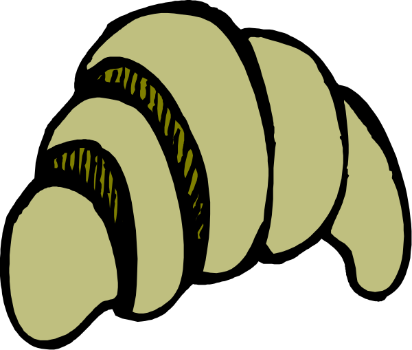 The black and white illustration shows a croissant with an open end revealing its flaky layers inside.