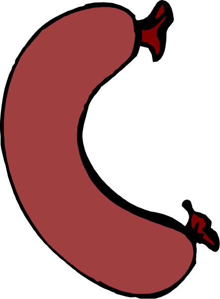 The image shows a red sausage with two black dots for eyes on top of an open book that is lying flat in front of it.