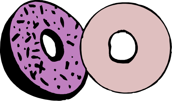The image shows two donuts with different toppings: a pink glazed doughnut on top of another that has sprinkles.