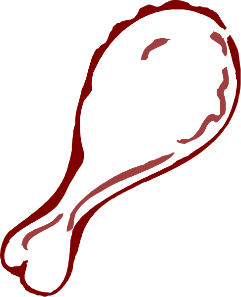 The image shows a red outline of an elongated chicken wing with bones visible inside it against a black background.