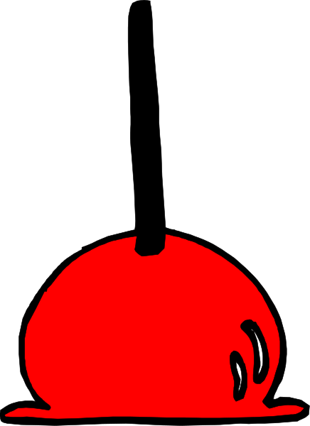 The image shows a cartoon of an apple with two eyes on it sitting next to what appears to be bloodstains in front of a black background.