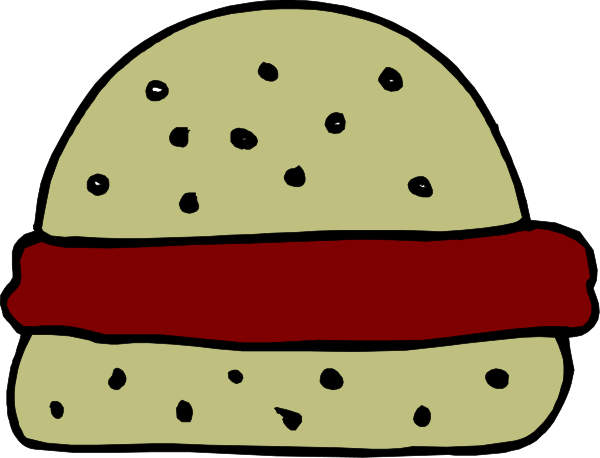 The image shows a cartoon of two hot dogs with buns on top against a black background.