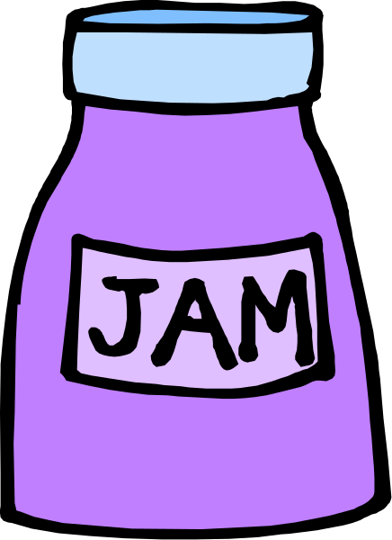 The image shows a jar labeled "JAM" with purple contents inside it against a white background.